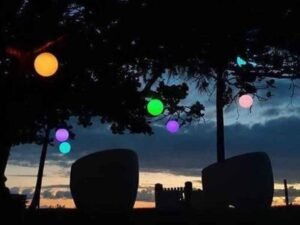 Bolas iluminadas na árvore